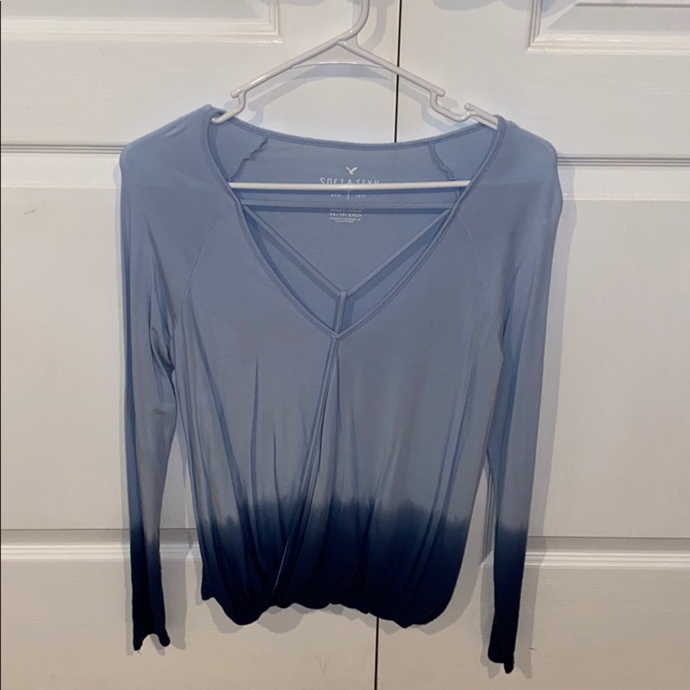 blue ombré long sleeve t shirt